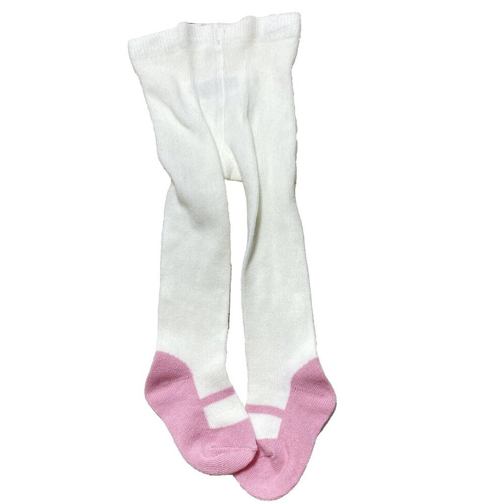 White and Pink Baby Cotton Stockings Tights 0-3 Months - New No Package